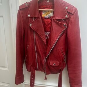 Vintage Red NYC Schott Perfecto Genuine leather biker jacket